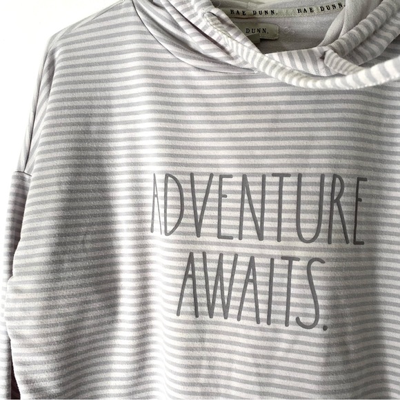 Rae Dunn Adventure Awaits Striped Grey White Hoodie - Picture 2 of 6